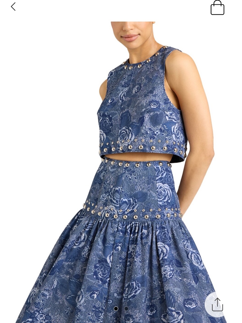 cinq à sept Blue Floral A-Line Crop Top with Metallic Studs